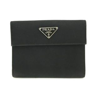 PRADA Logo Plate Black Nylon Bifold Wallet Purse/1J1798